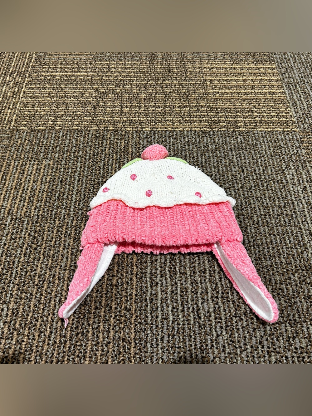 Kids Pink Cupcake Knit Hat with Ear Flaps